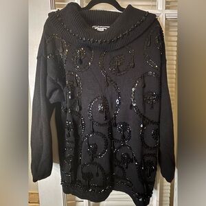 Black Sequin Embellished Sweater-Medium